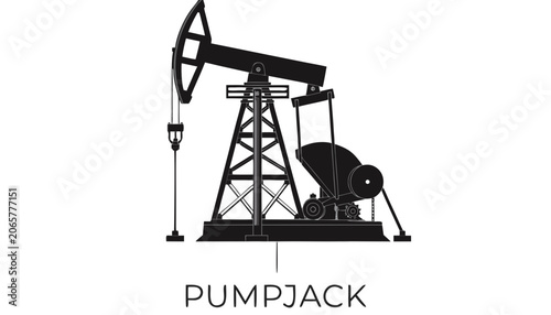 Fotografie Very beautiful black and white vector illustration of a PUMPJACK with realistic