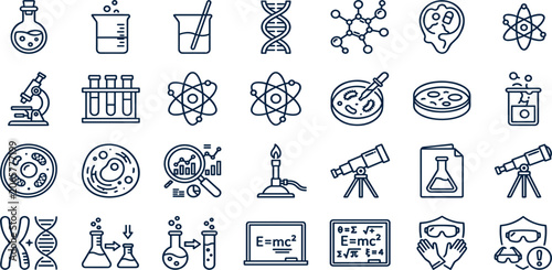 Konstfotografi Science and Laboratory Research Icon Set Featuring DNA Analysis, Microscopy, Che