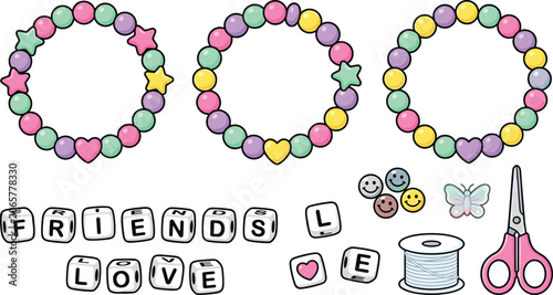 Foto Cute Pastel Friendship Bracelet Making Kit Vector Set with Letter Beads String S
