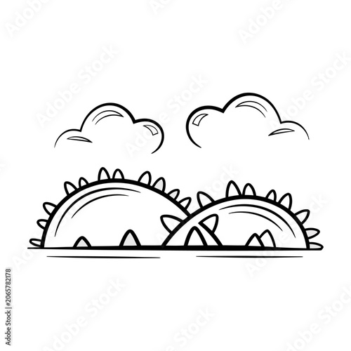 Minimalist landscape with sun and clouds vector graphic for nature and outdoor themes