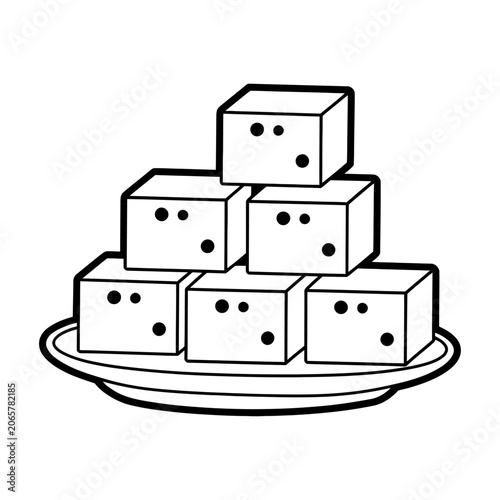 Simple sugar cubes on a plate vector for food and beverage design concepts