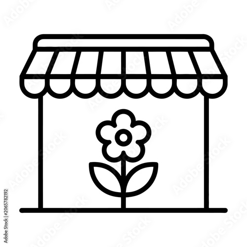 Floral boutique storefront icon with classic awning and flower vector graphic design