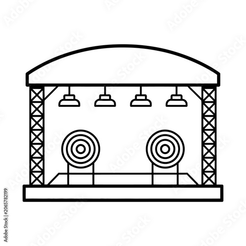 Event stage with archery targets and lighting vector icon for sports and entertainment venue