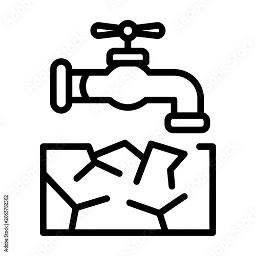 Drought concept vector icon showing a water tap over parched and cracked dry ground