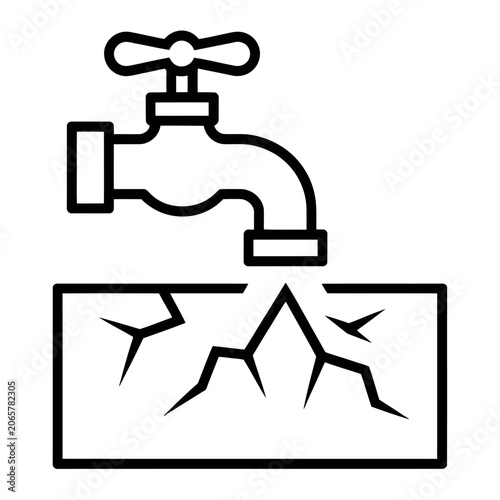 Water faucet and cracked earth vector icon representing drought and water scarcity