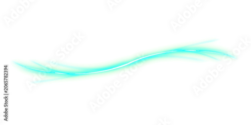 Elegant neon light streak featuring soft aqua color hues glowing brilliantly on white canvas backdrop