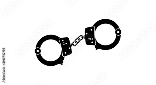 Fotografie Black metal handcuffs with chain isolated on a white background silhouette