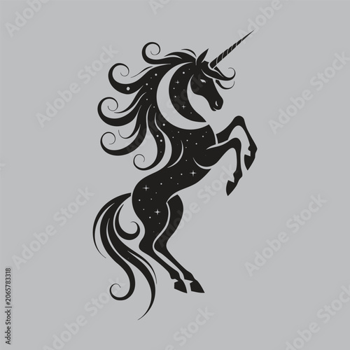 Unicorn Silhouette Vector Illustration With Celestial Starry Details