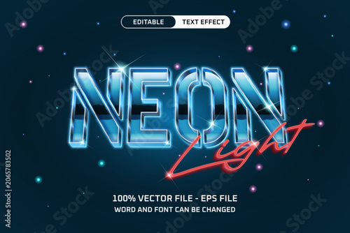 Neon Light Blue Chrome Editable Text Effect