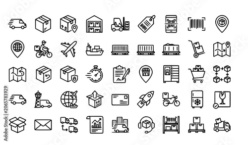 Foto Minimal Delivery Outline Icon Collection with Shipping Logistics and Parcel Trac