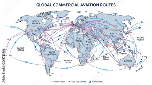 Global Commercial Aviation Routes Map.