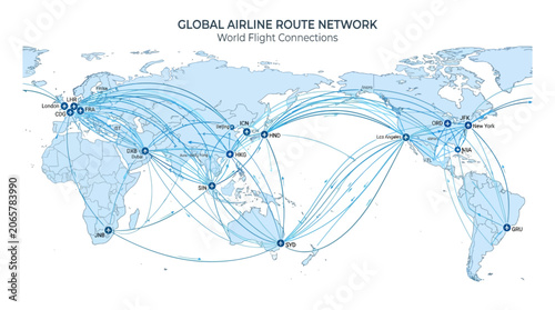 Global airline route network connections map.
