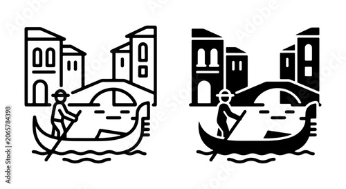 Venice Canal Icons, Gondola Travel Scenes, Italian Cityscape Vector Art, European Landmark Graphics
