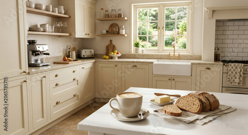 Cozy farmhouse kitchen morning breakfast