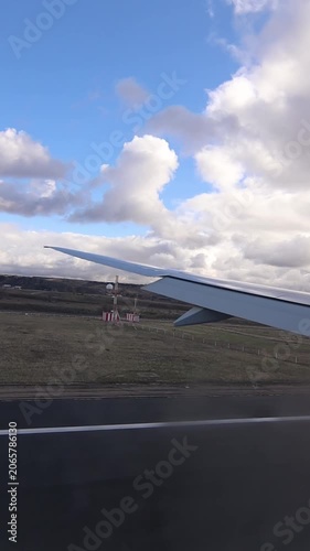 The view from an aeroplane window as it lands