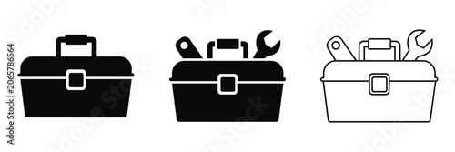 Toolbox Icon Set Construction Tools Repair Equipment and Maintenance Box Vector Illustration
