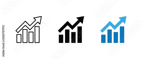 Schilderij op canvas Business growth bar chart with rising arrow, financial progress statistics, corp