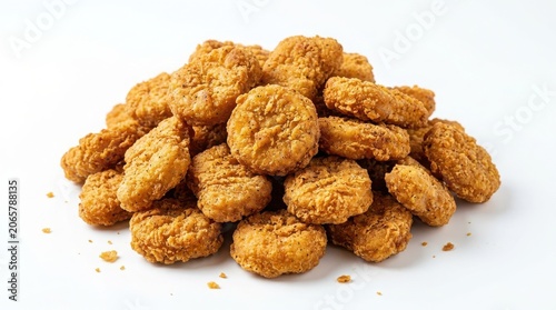Heap of crispy golden fried chicken nuggets isolated on white background with fast food junk food delicious appetizer takeaway nutrition snacking prepared culinary snacktime