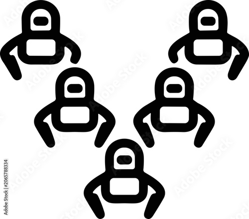 Teamwork Concept: Group of stylized figures arranged in a V-formation, symbolizing collaboration.