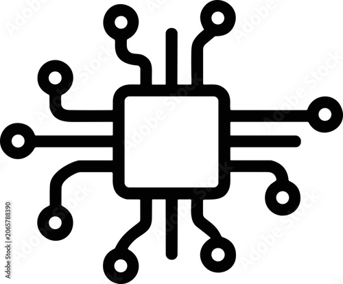 Central Processing Unit Icon: Microchip with Connected Circuitry and Nodes
