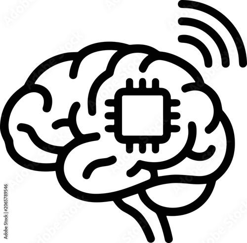 AI Brain Chip Icon: Artificial Intelligence, Neural Network, Digital Mind, Machine Learning