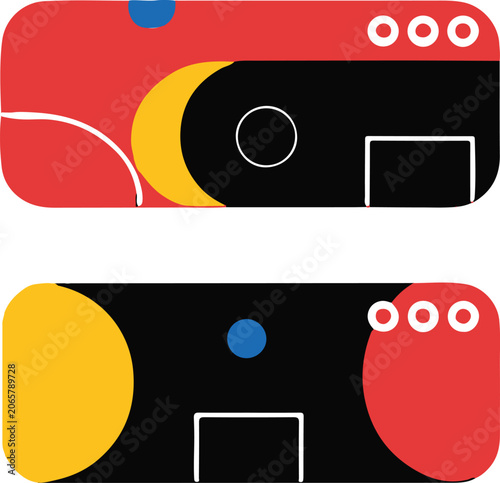 Modern Abstract Geometric Background with Red, Yellow, Black Shapes and Minimal Memphis Style Design