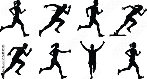 Quadro su tela Running Athlete Silhouette Set Featuring Sprinters Joggers and Marathon Runners