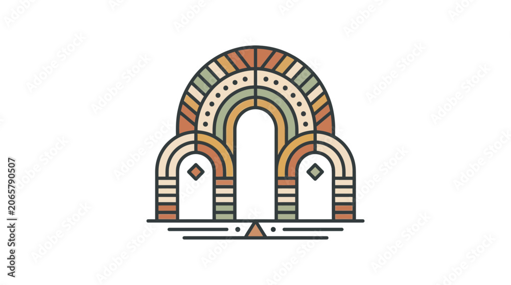 Fototapeta premium Geometric Archway Illustration with Earth Tones and Tribal Patterns