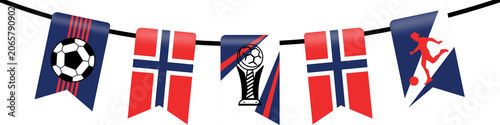 Tableau sur toile Norway flags soccer ball trophy decoration bunting pennants festive football national emblem