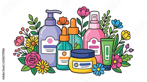 Colorful Cosmetic Products Displayed Together.