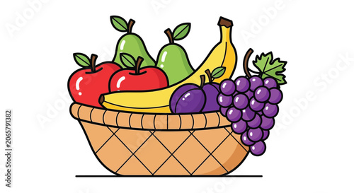 A colorful assortment of apples pears bananas grapes and plums in a woven basket silhouette apple apples pear pears banana