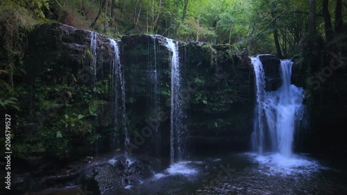 Landscape along a river near San Pedro del Romeral. Pas-Miera region. Pasiegos Valleys. Cantabria. Spain. Europe