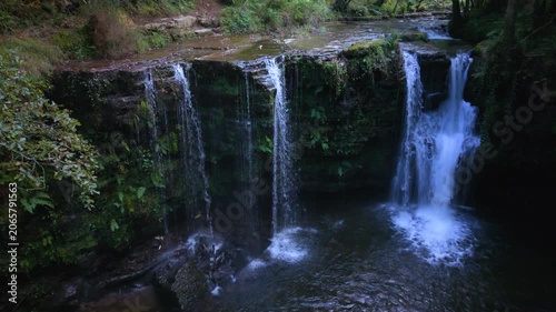 Landscape along a river near San Pedro del Romeral. Pas-Miera region. Pasiegos Valleys. Cantabria. Spain. Europe