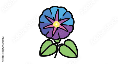 Colorful Flower with Green Leaves Illustration.