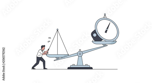 Photography Scales of justice with person pulling rope linear vector illustration silhouette