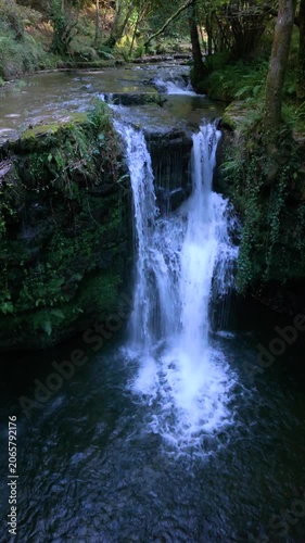 Landscape along a river near San Pedro del Romeral. Pas-Miera region. Pasiegos Valleys. Cantabria. Spain. Europe