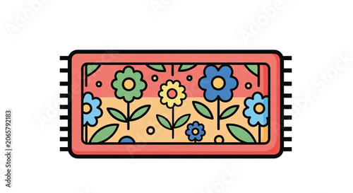 Colorful floral pattern on rug.