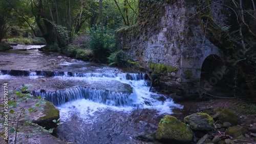 Landscape along a river near San Pedro del Romeral. Pas-Miera region. Pasiegos Valleys. Cantabria. Spain. Europe