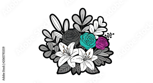 Colorful flowers and leaves arrangement.