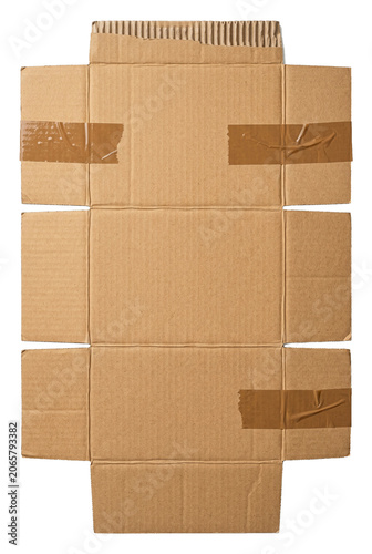 Bild auf Leinwand Flattened Unfolded Cardboard Box with Packing Tape Overlay on Transparent Backgr