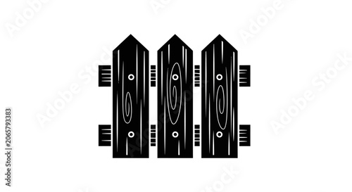 Black and White Wooden Fence Icon Vector Illustration