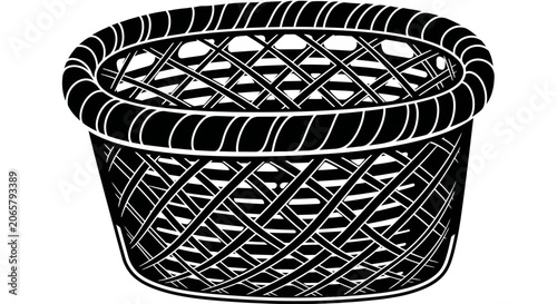 Black and White Woven Basket Icon Illustration