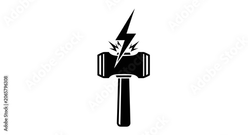 Black Hammer Icon with Lightning Bolt Symbol