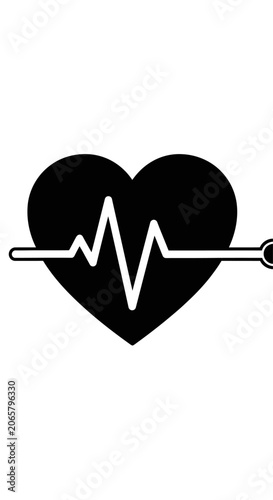 Black Heart Shape with EKG Pulse Line Icon