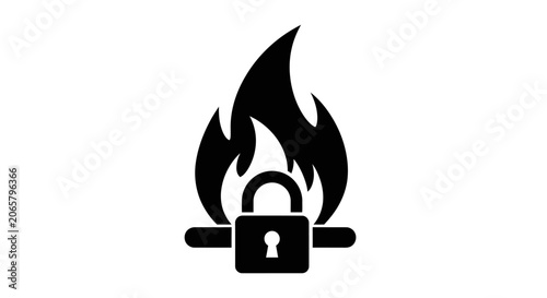 Black Icon of a Burning Padlock Symbol