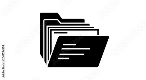 Black Icon of Stacked Document Folders for Data Management