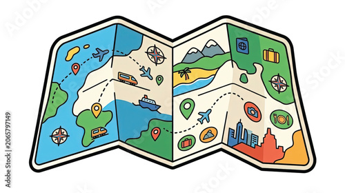 Colorful Folded Travel Map Illustration.