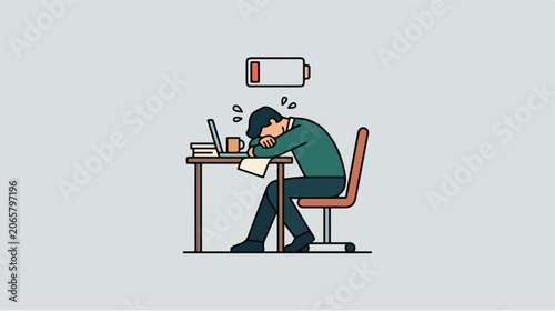 Canvastavla Man sitting at desk exhausted.