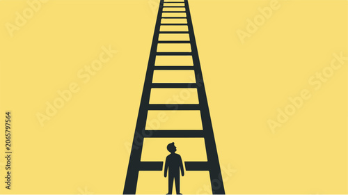Tableau sur toile Man standing on a ladder.