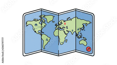 Colorful folded world map illustration.